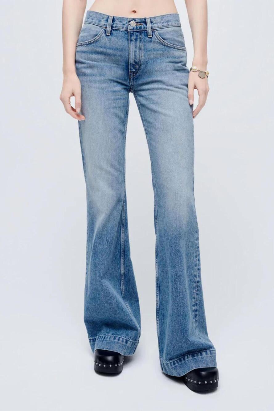 NEW RE/DONE 70's low rise bell bottom jeans in lake blue